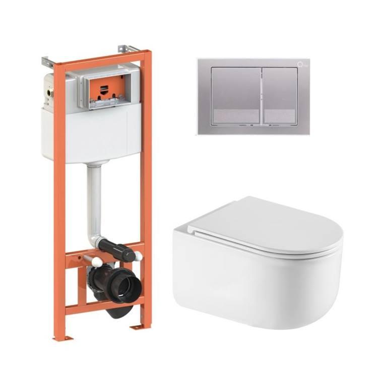 Комплект: Qtap Taurus Ultra Quiet подвесной унитаз QT2433084EUQW + Nest комплект установки 4в1 (Клавиша квадратная Satin)