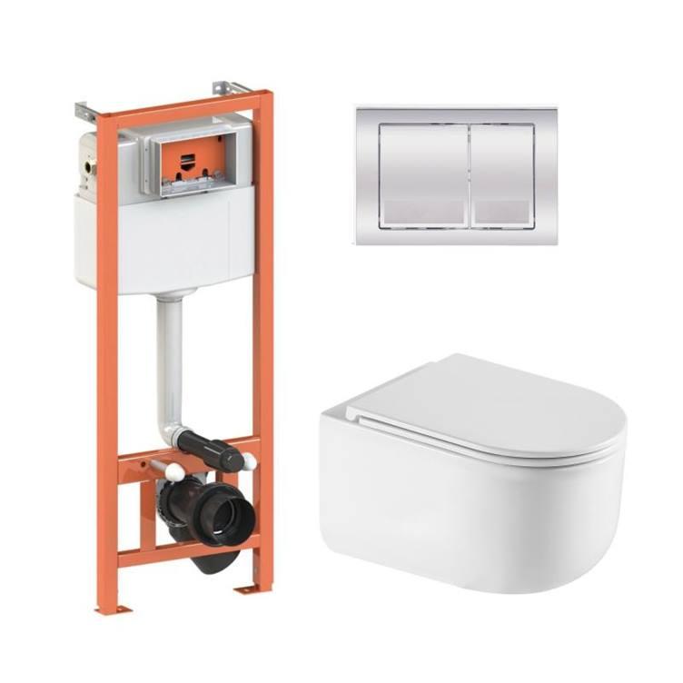 Комплект: Qtap Taurus Ultra Quiet подвесной унитаз QT2433084EUQW + Nest комплект установки 4в1 (Клавиша квадратная Chrome)