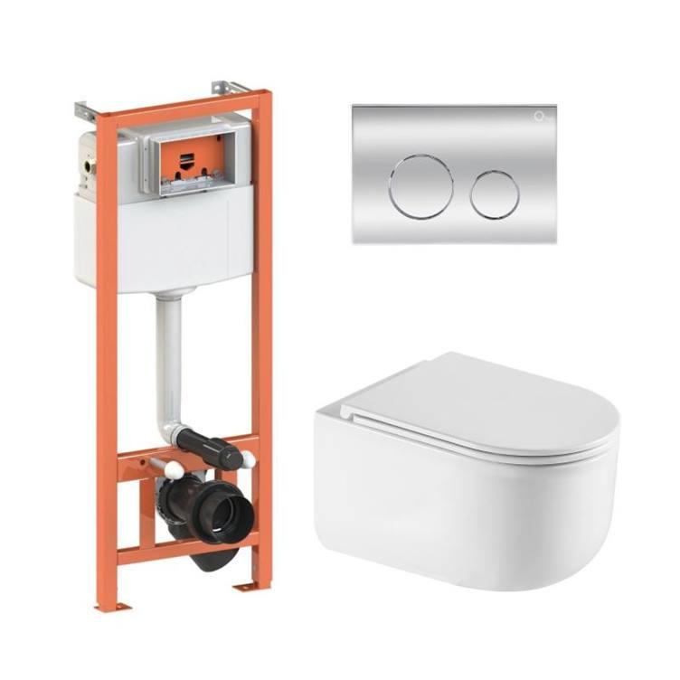 Комплект: Qtap Taurus Ultra Quiet подвесной унитаз QT2433084EUQW + Nest комплект установки 4в1 (Клавиша круглая Chrome) QT0133M425