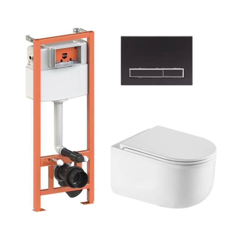 Комплект: Qtap Taurus Ultra Quiet подвесной унитаз QT2433084EUQW+Nest комплект установки 4в1 (Клавиша линейная Black mat)