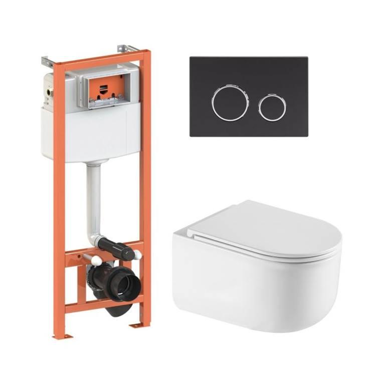 Комплект: Qtap Taurus Ultra Quiet подвесной унитаз QT2433084EUQW + Nest комплект инсталляции 4в1 (Клавиша круглая Black mat)