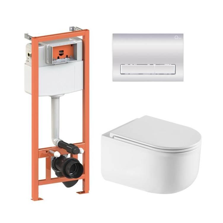 Комплект: Qtap Taurus Ultra Quiet подвесной унитаз QT2433084EUQW + Nest комплект установки 4в1 (Клавиша линейная Chrome)