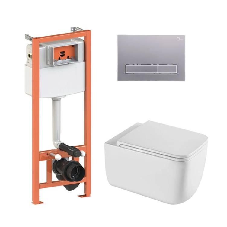 Комплект: Qtap Gemini Ultra Quiet подвесной унитаз QT2533076EUQW + Nest комплект инсталляции 4в1 (Клавиша линейная Satin)