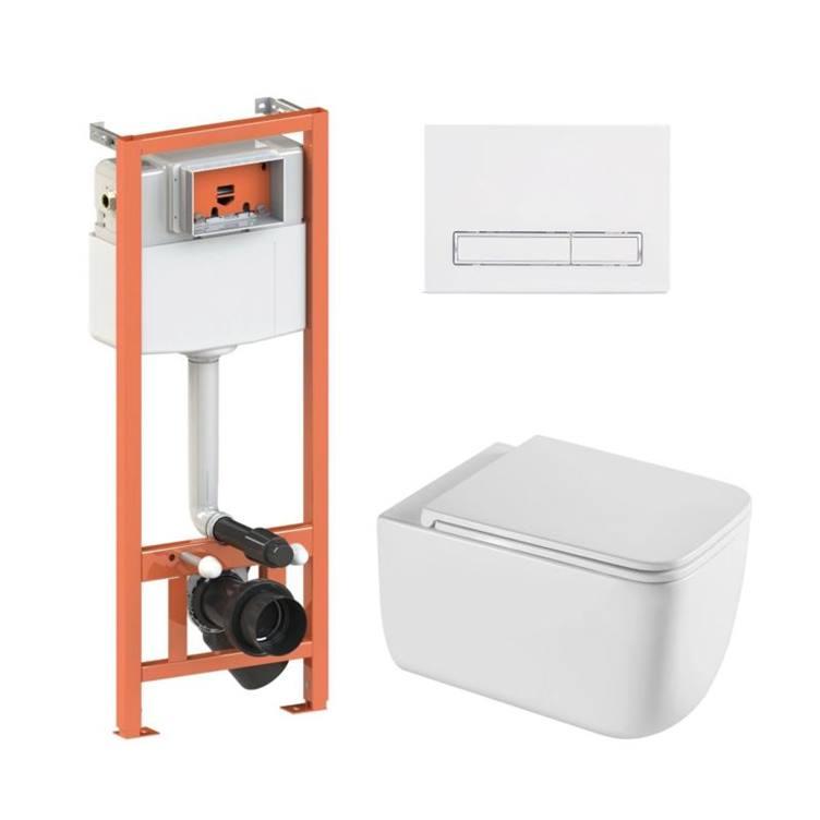 Комплект: Qtap Gemini Ultra Quiet подвесной унитаз QT2533076EUQW + Nest комплект установки 4в1 (Клавиша линейная White) QT0133M425