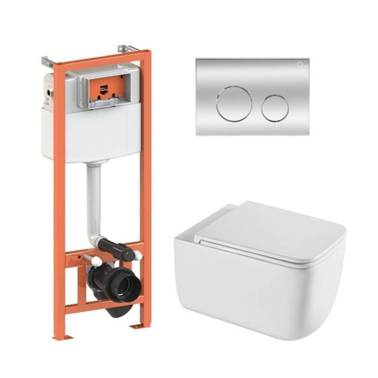 Комплект: Qtap Gemini Ultra Quiet подвесной унитаз QT2533076EUQW + Nest комплект установки 4в1 (Клавиша круглая Chrome) QT0133M425