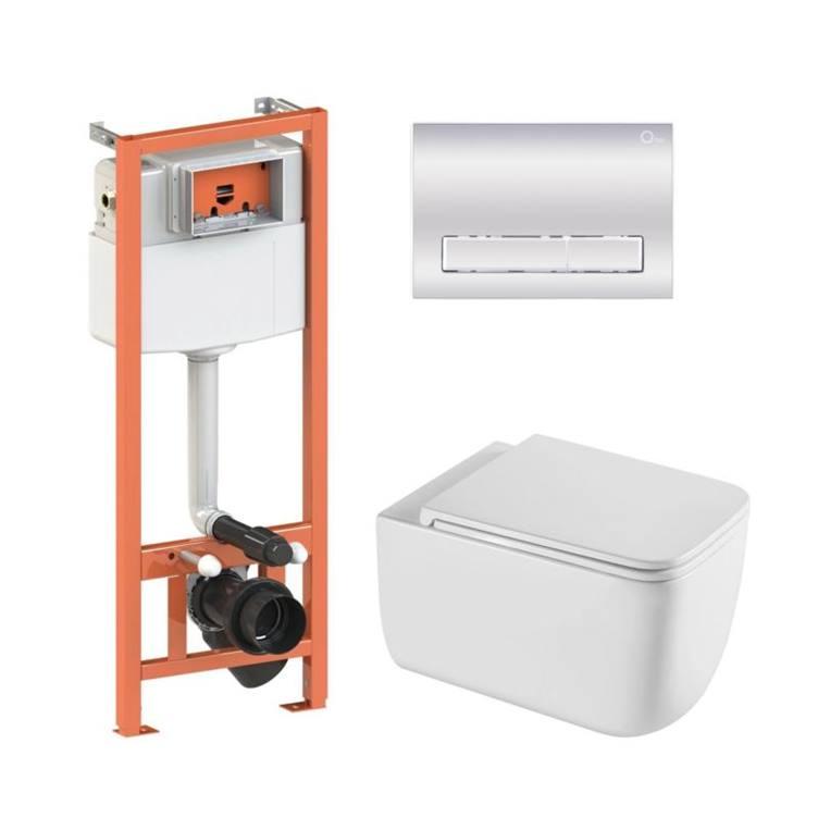 Комплект: Qtap Gemini Ultra Quiet подвесной унитаз QT2533076EUQW + Nest комплект установки 4в1 (Клавиша линейная Chrome)