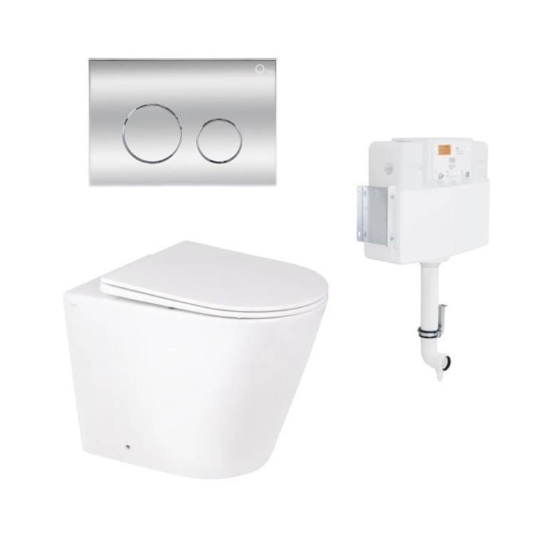 Комплект: Qtap Swan унітаз підлоговий Rimless QT16223178W + Nest комплект інсталяції 2в1 (кругла клавиша-stryqq