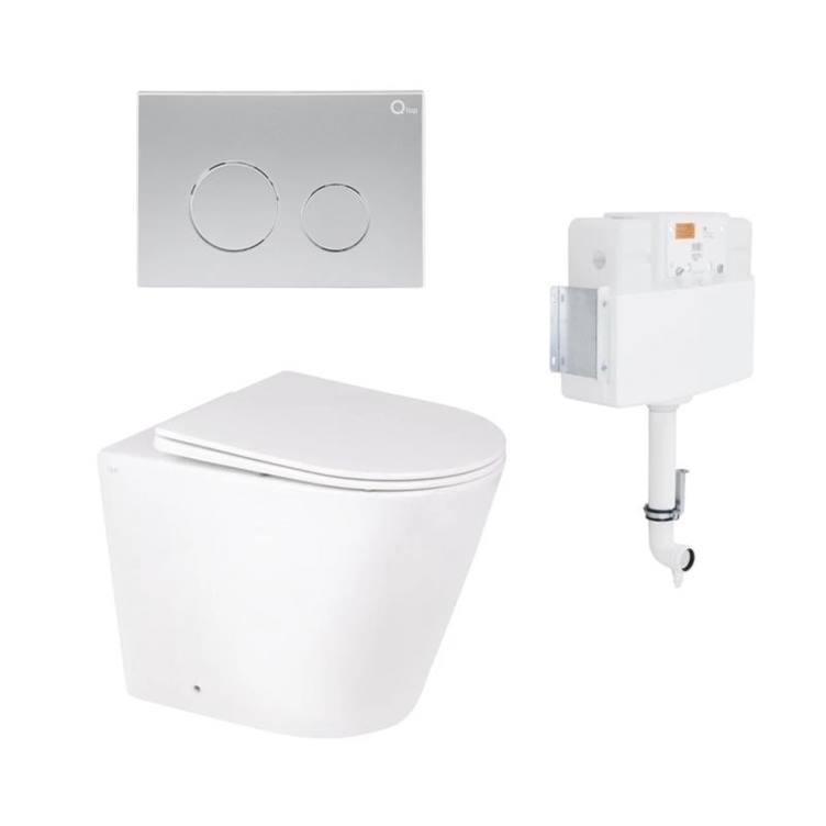 Комплект: Qtap Swan унітаз підлоговий Rimless QT16223178W + Nest комплект інсталяції 2в1 (кругла клавиша-stryqq