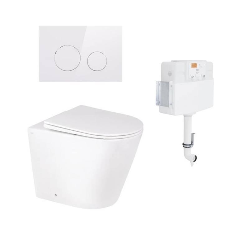 Комплект: Qtap Swan унітаз підлоговий Rimless QT16223178W + Nest комплект інсталяції 2в1 (кругла клавиша-stryqq