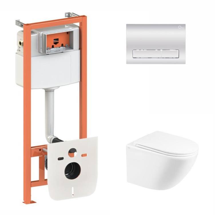 Комплект: Qtap Robin Ultra Quiet унітаз підвісний QT1333046EUQW + Nest комплект інсталяції 4в1 (лінійна клавіша Chrome) QT0133M425