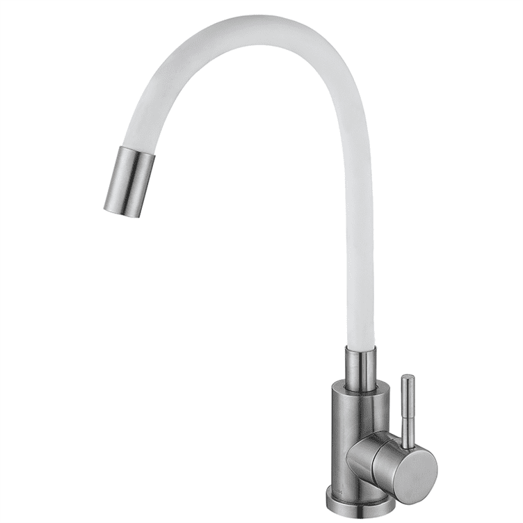 Кухонный смеситель с белым силиконовым изливом Zerix LUX-011 Refl.White (нерж. сталь) (ZX4877), фото 1
