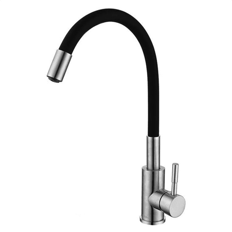 Кухонный смеситель с черным силиконовым изливом Zerix LUX-011 Refl.Black (нерж. сталь) (ZX4875), фото 1