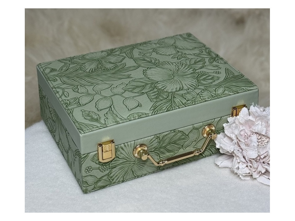 💚Скринька-валіза для прикрас зі шкірозамінника з дзеркалом, квітковий візерунок, фото 1