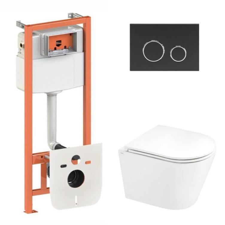 Комплект: Qtap Scorpio Ultra Quiet унітаз підвісний QT1433053EUQW + Nest комплект інсталяції 4в1 (кругла клавіша Black mat)