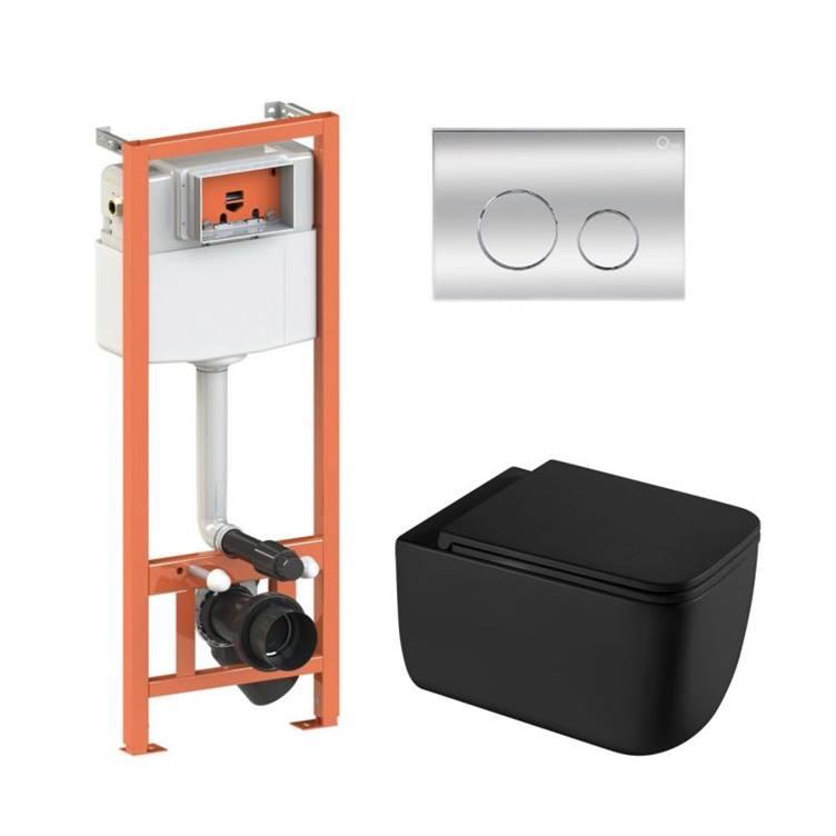 Комплект: Qtap Gemini Ultra Quiet унітаз підвісний QT2533076EUQMB + Nest комплект інсталяції 4в1 (Клавіша кругла Chrome)