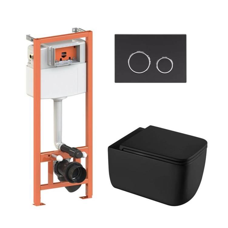 Комплект: Qtap Gemini Ultra Quiet унітаз підвісний QT2533076EUQMB+Nest комплект інсталяції 4в1 (Клавіша кругла Black mat)