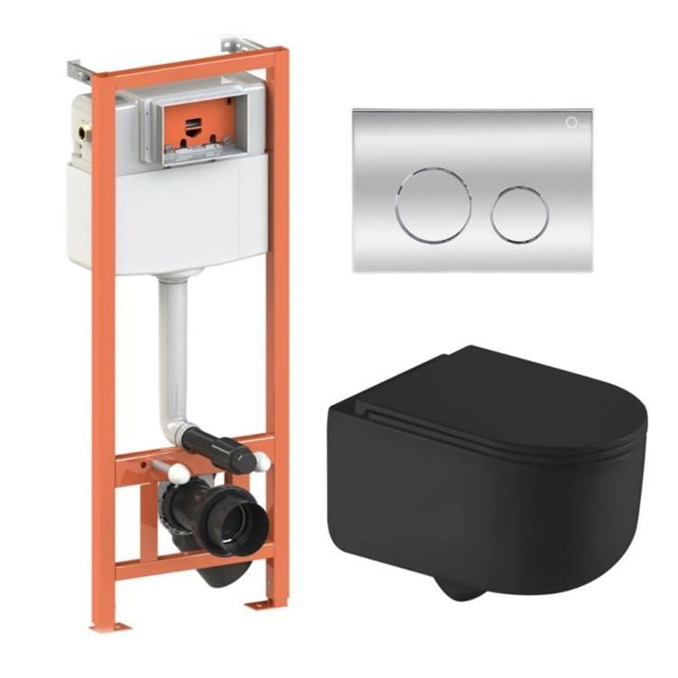 Комплект: Qtap Taurus Ultra Quiet унітаз підвісний QT2433084EUQMB + Nest комплект інсталяції 4в1 (Клавіша кругла Chrome)