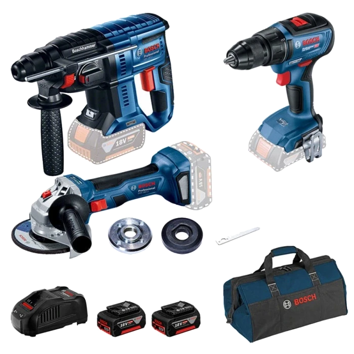 Bosch GBH 180-LI + GSR 18V-50 + GWS 180-LI Набір інструментів перфоратор + шуруповерт + болгарка