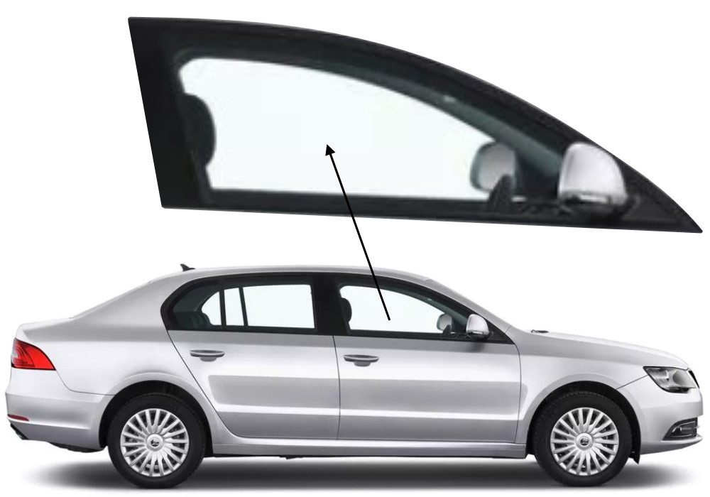 Бічне скло Skoda SuperB 2008-2015 передніх дверей праве, фото 1