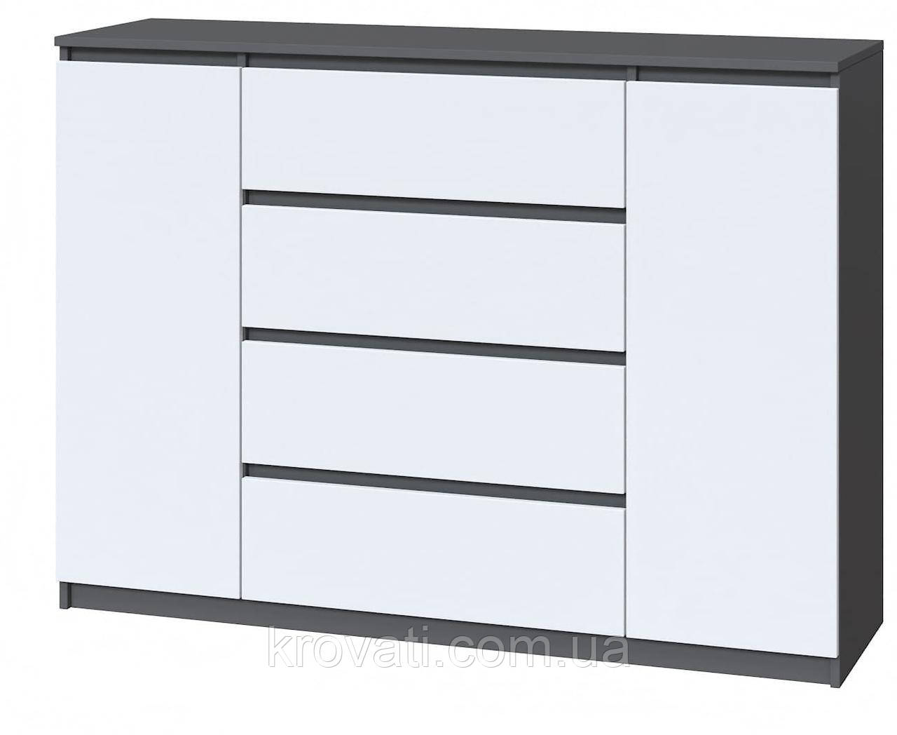 Комод "Брайт" 1392 х 376 х 950 h Майстер Форм. Антрацит/ Білий (Телескопічні напрямні)