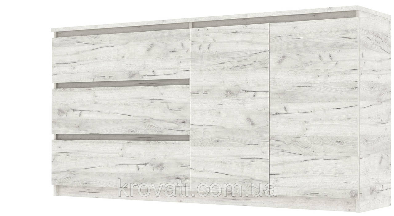 Комод "Брайт" 1580 х 376 х 730 h Майстер Форм. Дуб крафт білий (Телескопічні напрямні, лівосторонній)