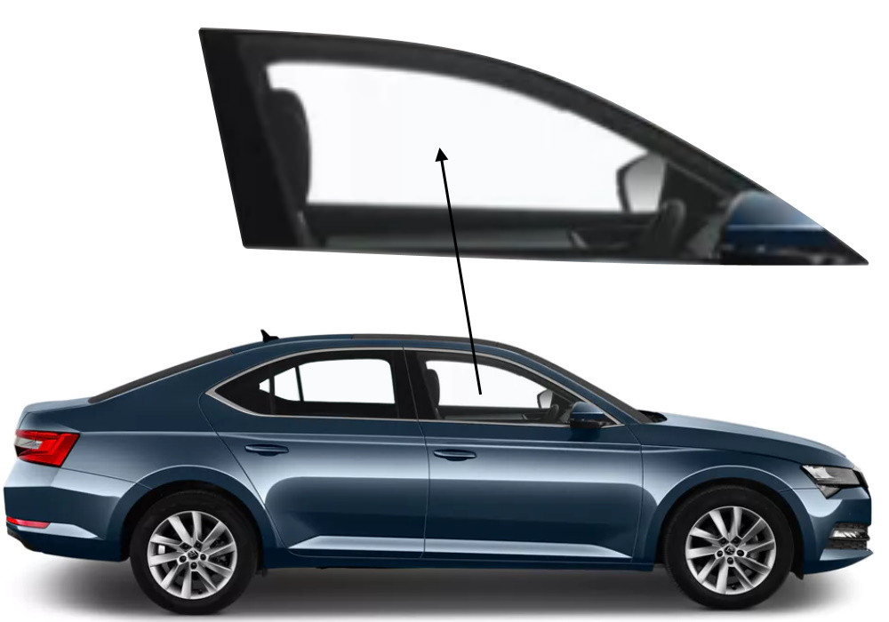 Бічне скло Skoda SuperB 2015-2024 передніх дверей праве, фото 1