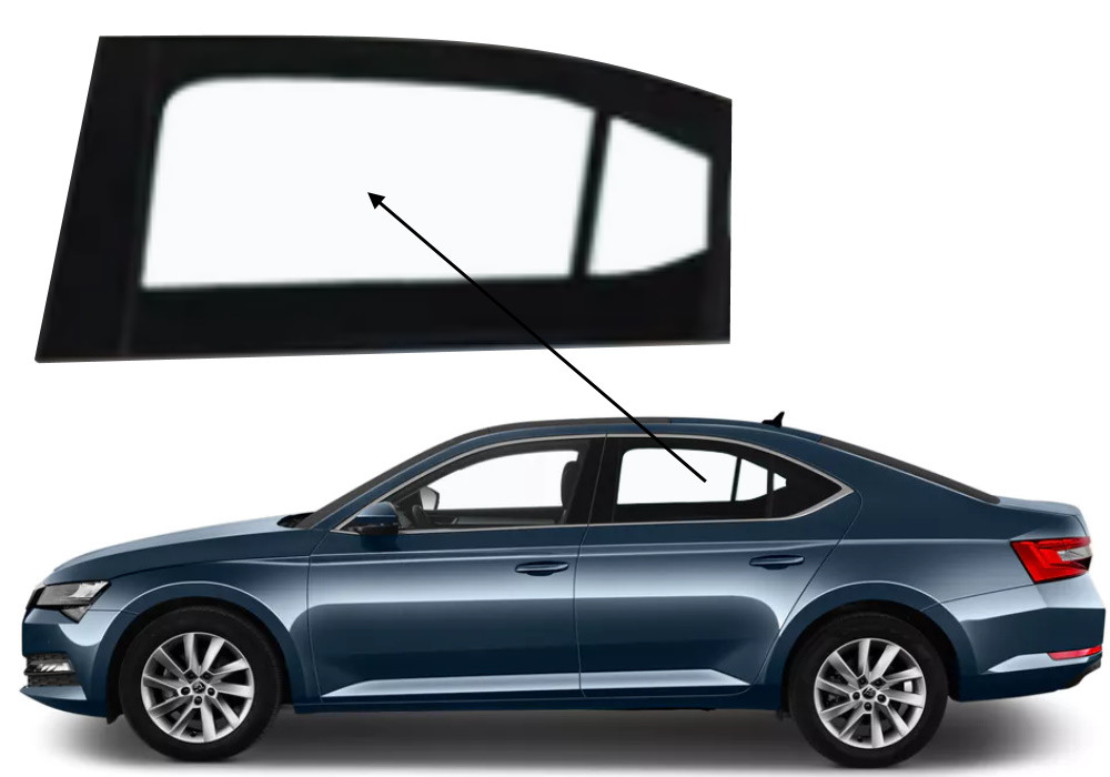 Бічне скло Skoda SuperB 2015-2024 задніх дверей ліве, фото 1