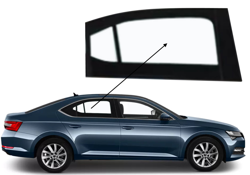 Бічне скло Skoda SuperB 2015-2024 задніх дверей праве, фото 1