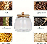 Банка скляна для зберігання продуктів із бамбуковою кришкою Helios 500 мл (500 GJ-A), фото 6