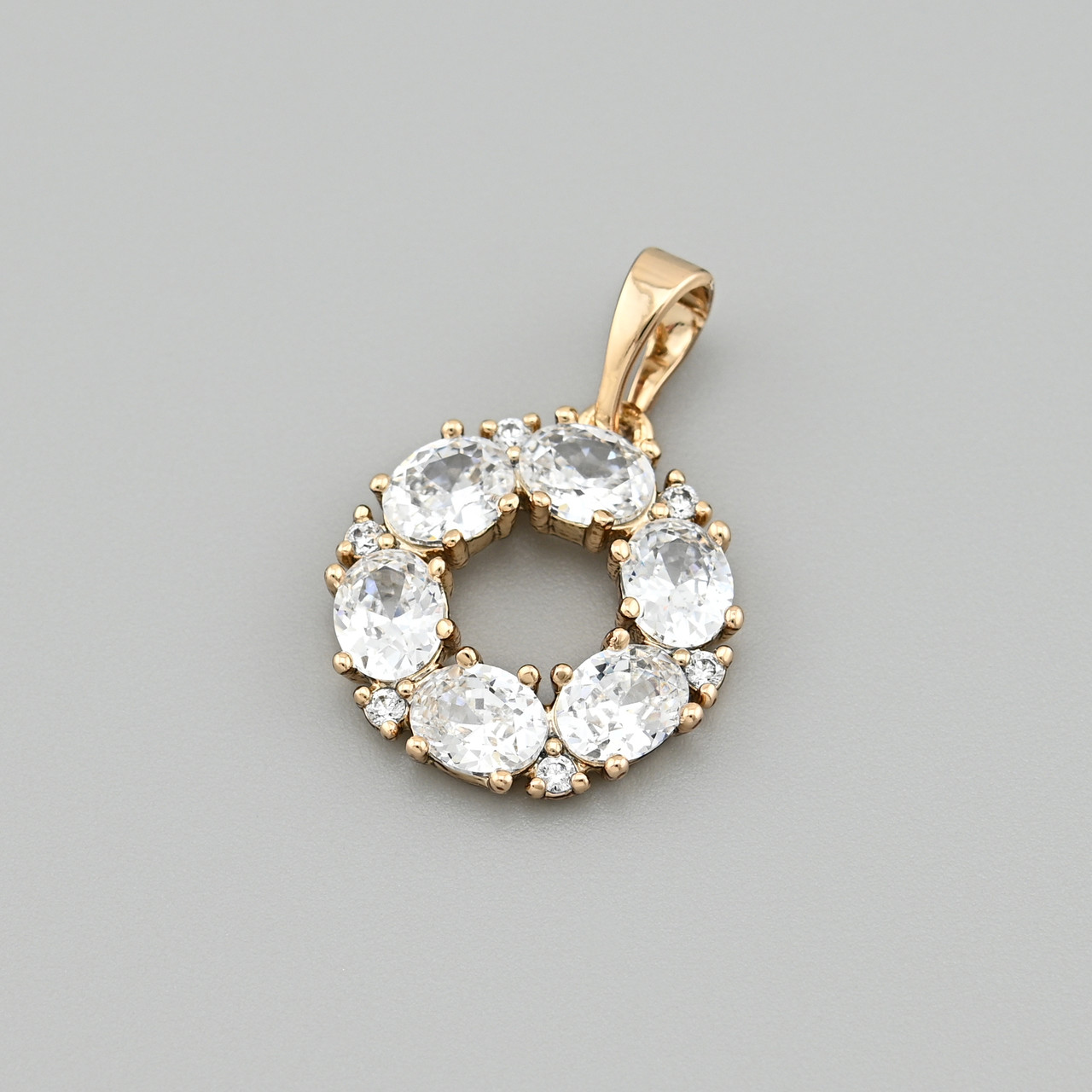 Кулон Квітка 47886 для ланцюжків до 3 мм розмір 22х14 мм білі фіаніти вага 1.9 г позолота 18К, фото 1