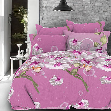 Тканина для постільної білизни Бязь "Gold" Lux GL7114pink (50м) орхідея на рожевому, фото 1