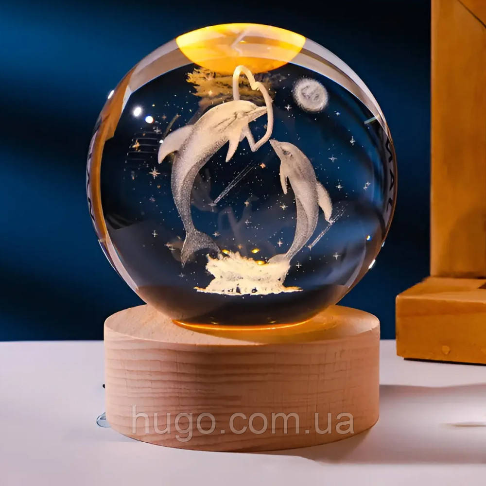 Кришталевий 3D нічник "Дельфін" з USB / Детский настольный ночник