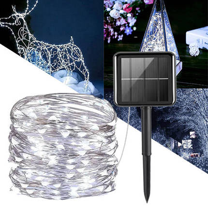 Гірлянда світлодіодна нитка "Роса", на сонячній батареї 100 led,10 м, білий, фото 1