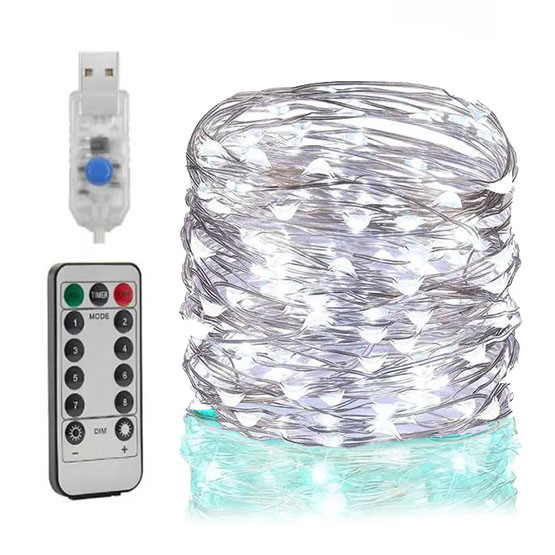 Гірлянда світлодіодна нитка "Роса" USB з пультом ДК, 100 Led,10 метрів, біле світло
