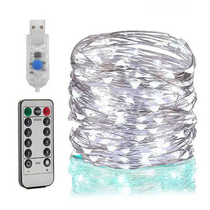 Гірлянда світлодіодна нитка "Роса" USB з пультом ДК, 100 Led,10 метрів, біле світло, фото 1