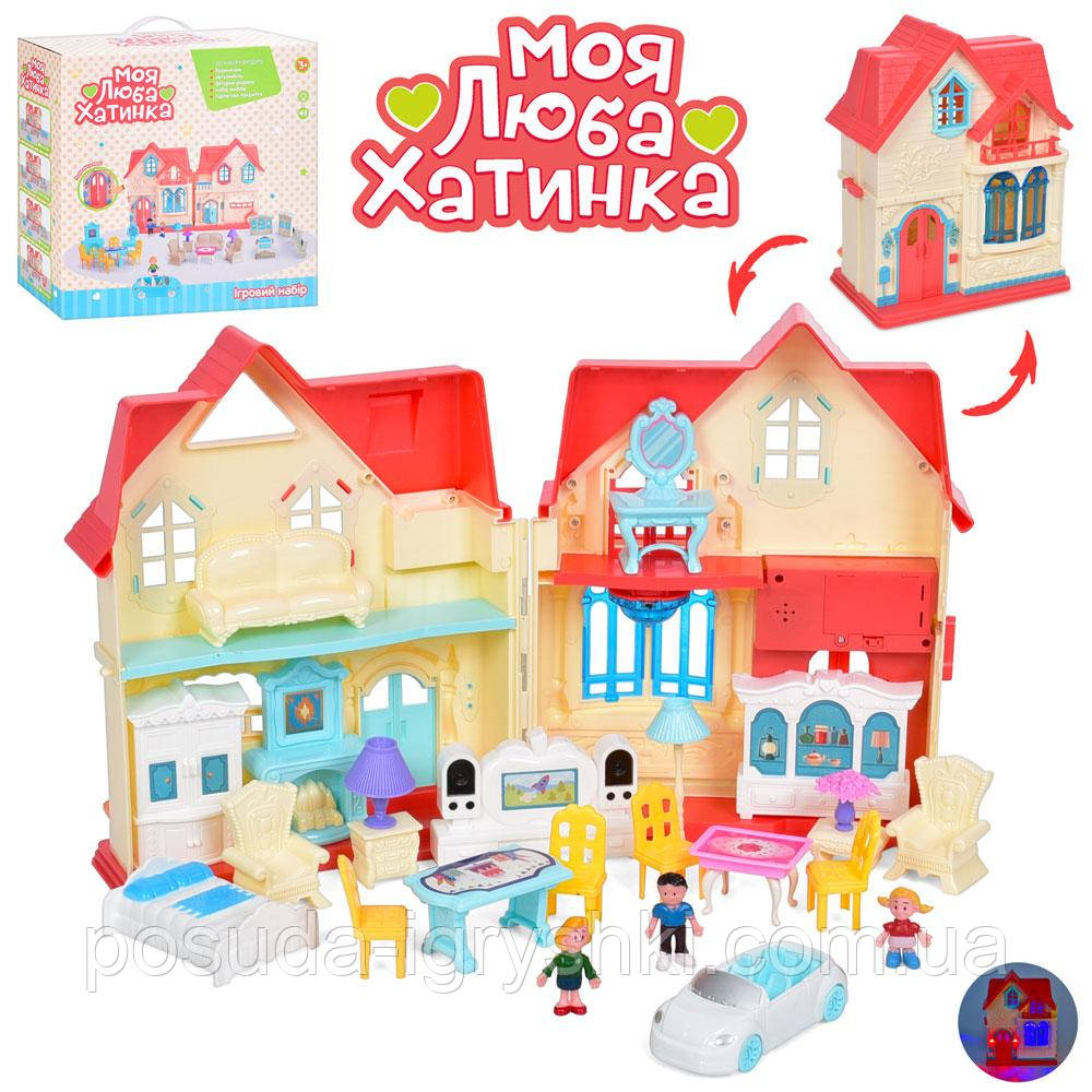 Будиночок WD-932B автомобіль, фігурка 3 шт., меблі, музика, світло, на батарейках, в коробці, 33-32-15 см., фото 1