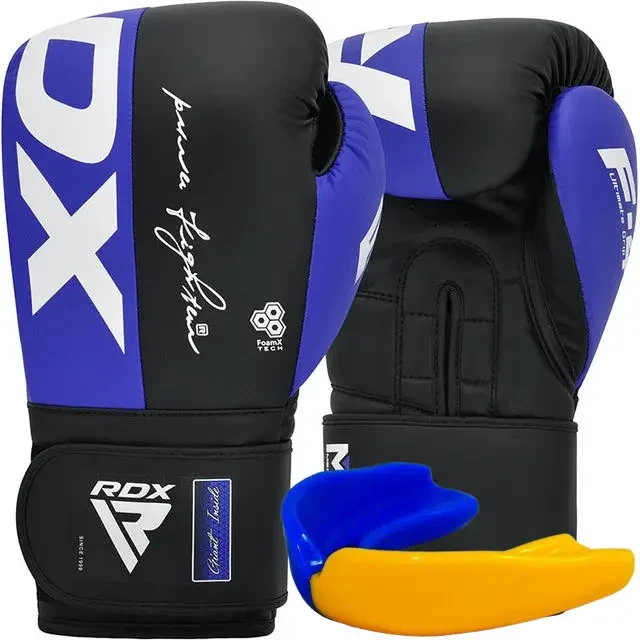 Боксерські рукавиці RDX F4 Boxing Sparring Gloves Hook & Loop BLUE/BLACK 10 унцій (капа в комплекті), фото 1