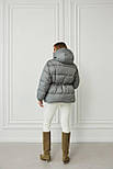 Пуфер куртка з капюшоном куртка зимова коротка з куліскою на талії, фото 2