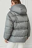 Пуфер куртка з капюшоном куртка зимова коротка з куліскою на талії, фото 3