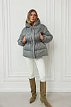 Пуфер куртка з капюшоном куртка зимова коротка з куліскою на талії, фото 4