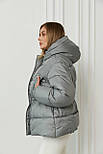 Пуфер куртка з капюшоном куртка зимова коротка з куліскою на талії, фото 7