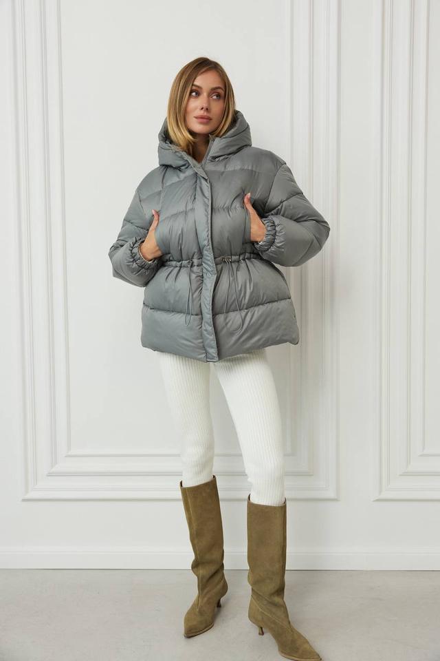 пуховик короткий теплый с кулисой на талии