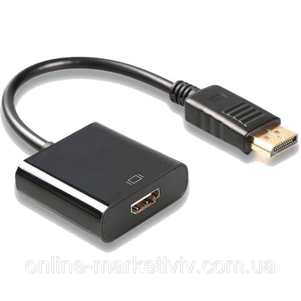 Перехідник DisplayPort на HDMI 4K (23,5см), Чорний / Конвертер DisplayPort-HDMI / Перехідник для монітора