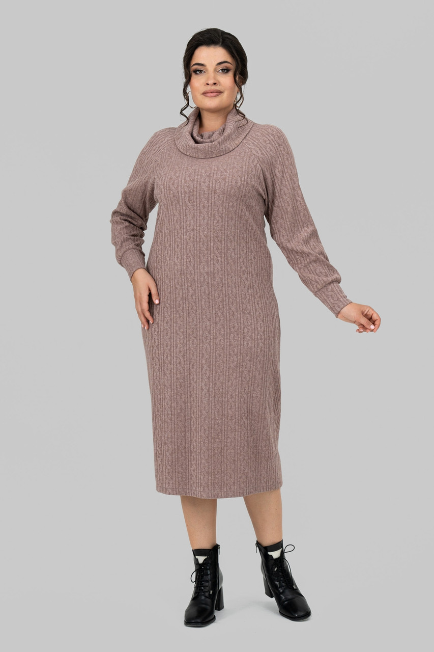 Тепла сукня батал тканина трикотаж косичка комір хомут