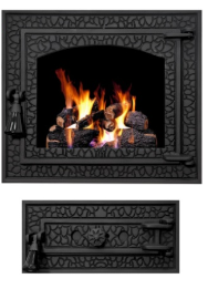 Чавунні дверцята для печі, каміна, барбекю з термостійким склом Iron Fire BASTION L 460x400 + поддувало