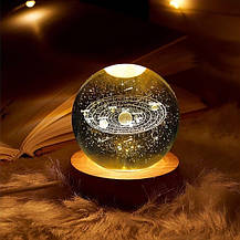 Usb Led Нічник скляна кришталева світна 3d куля 5.5 см, фото 4
