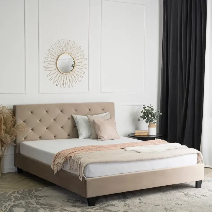 Ліжко MEBEL ELITE 160x200 QUEEN Велюр Бежеве, фото 1