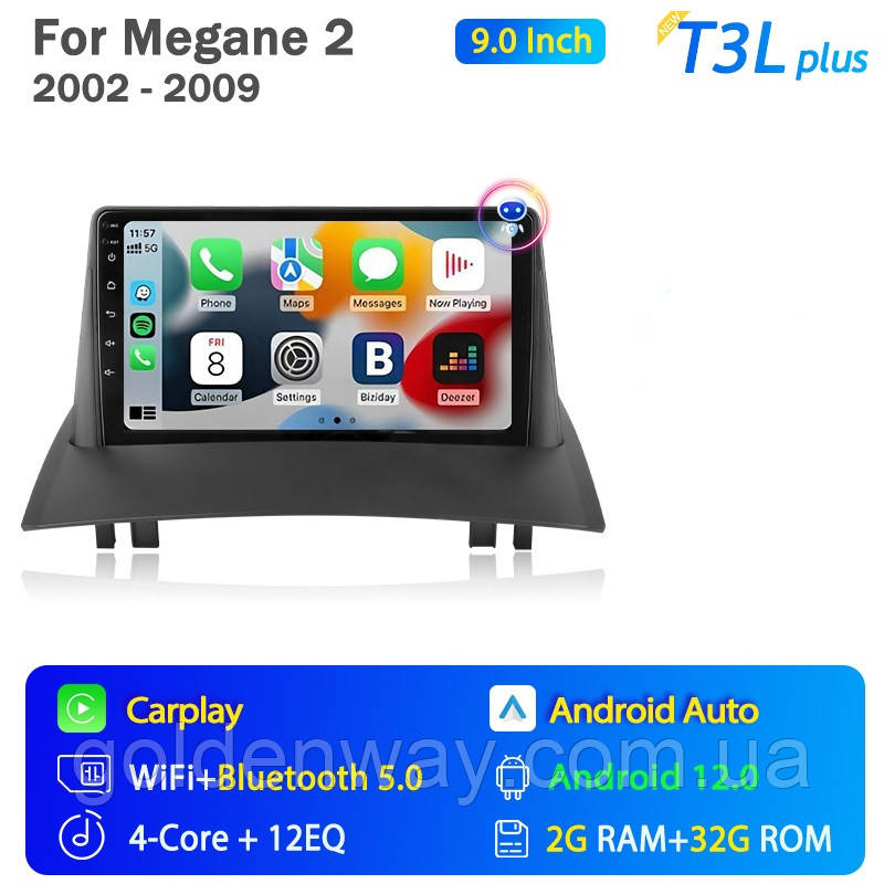 Штатна автомагнітола магнітола Renault Megane 2 2002-2009 T3L plus Android 12 2/32Гб 9 дюймів