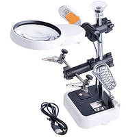 Тримач "третя рука" MG16129-DC з підсвічуванням, 3.5X 90мм + 5X 34мм + 8X 34мм + підставка під паяльник