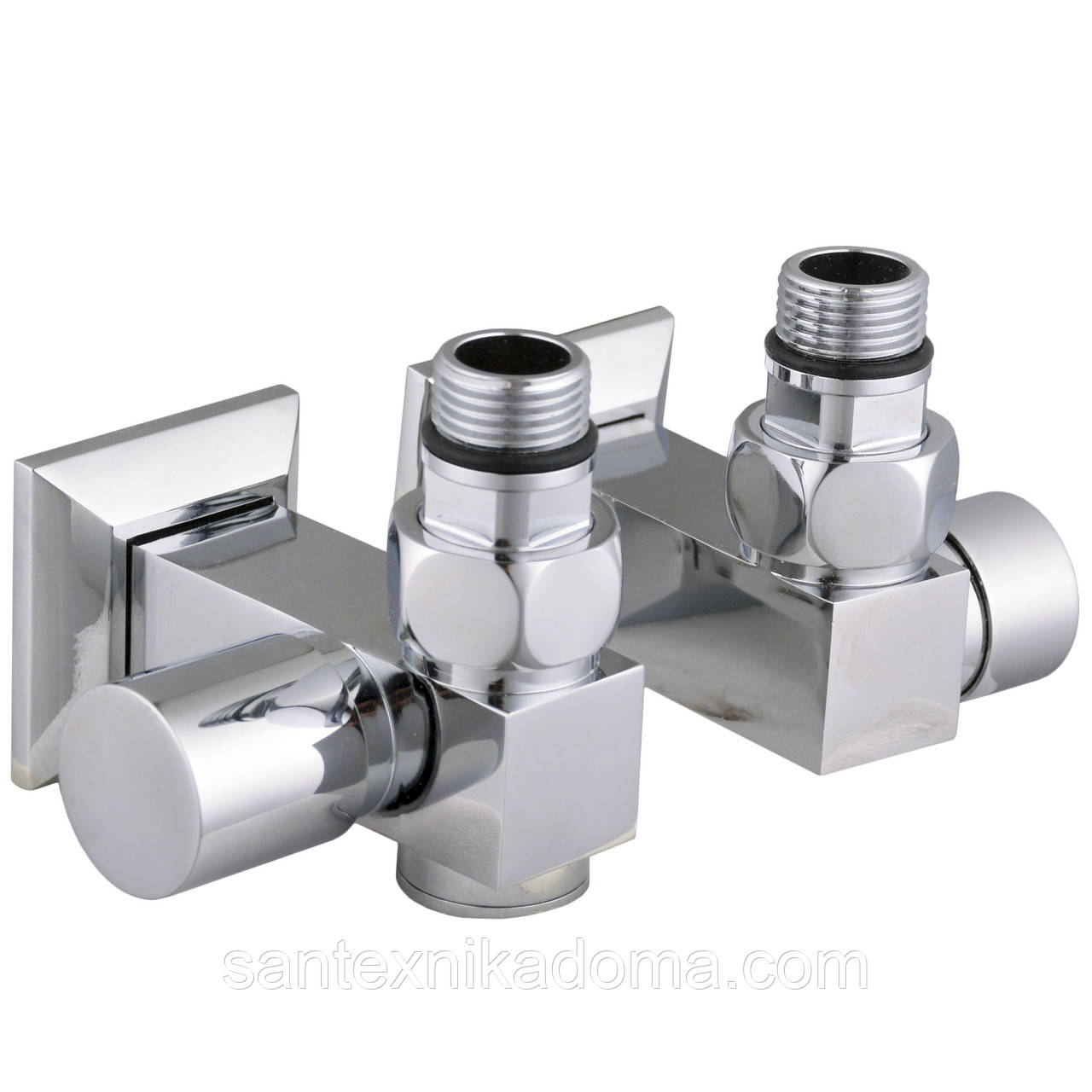 Набір кранів вентильний кутовий з американкою SOLOMON LUX 1/2″ CUBE CHROM 8888_ТЕН (1уп.)